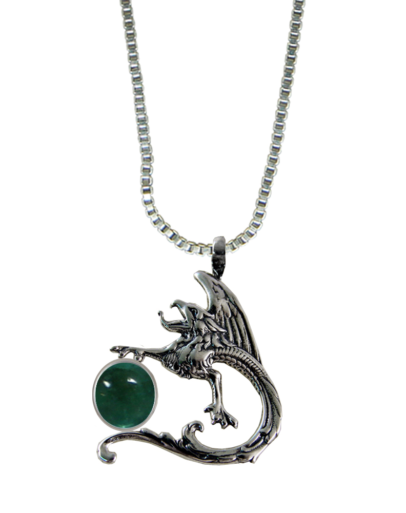 Sterling Silver Tattoo Dragon Pendant With Fluorite